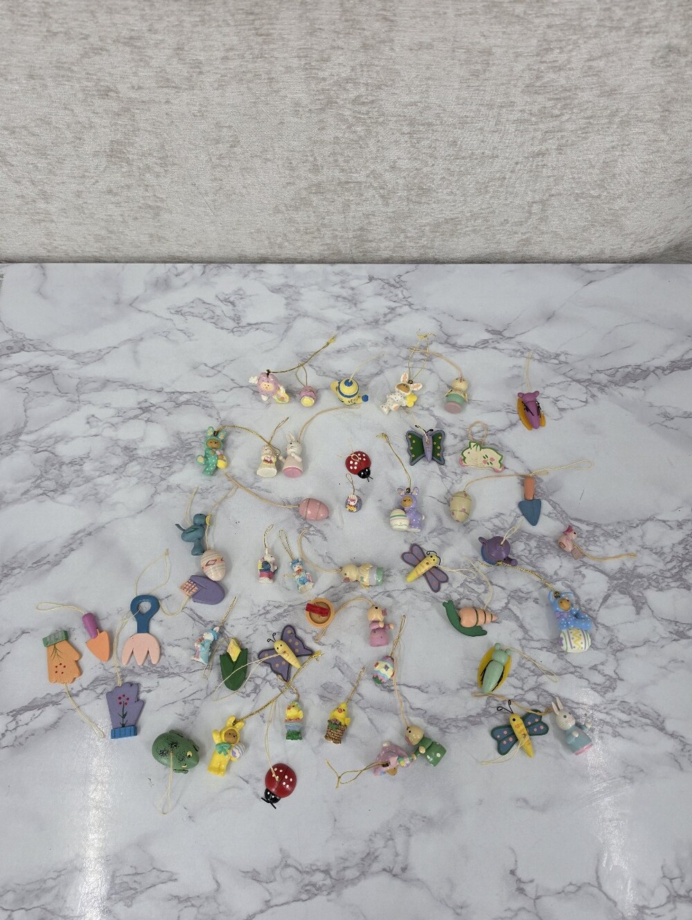 Vintage 90s Easter Egg Bunny Hand Painted Wooden Ornaments Spring Ladybug Birds